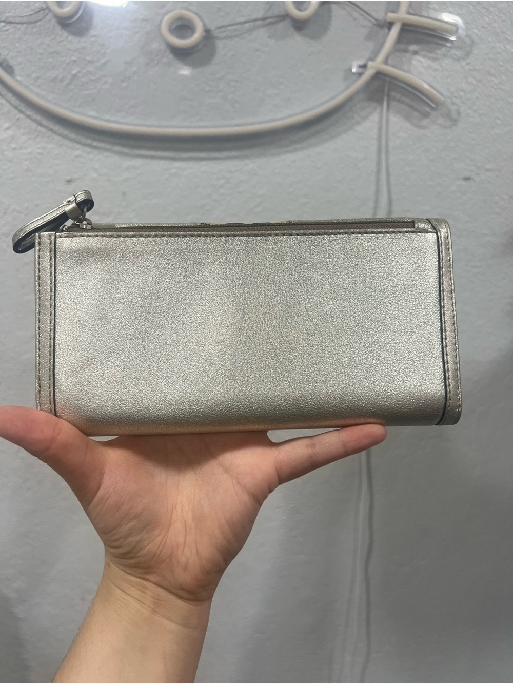 Coach Silver and Jacquard Wallet with Silver Cap and Tattersall Lining - Picture 2 of 6